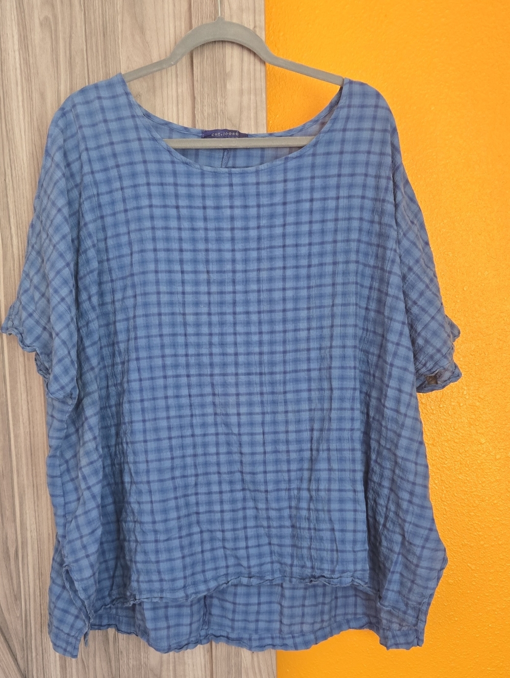 cut loose Blue Plaid Lightweight Tunic Top